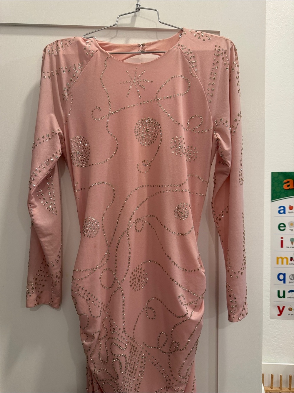 1970’s Pink Long Sleeve Glitter Maxi Evening Prom Dress - Picture 9 of 13